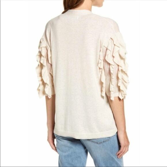 Rachel Parcell Ruffle Sleeve Cardigan Oatmeal S - Picture 3 of 8